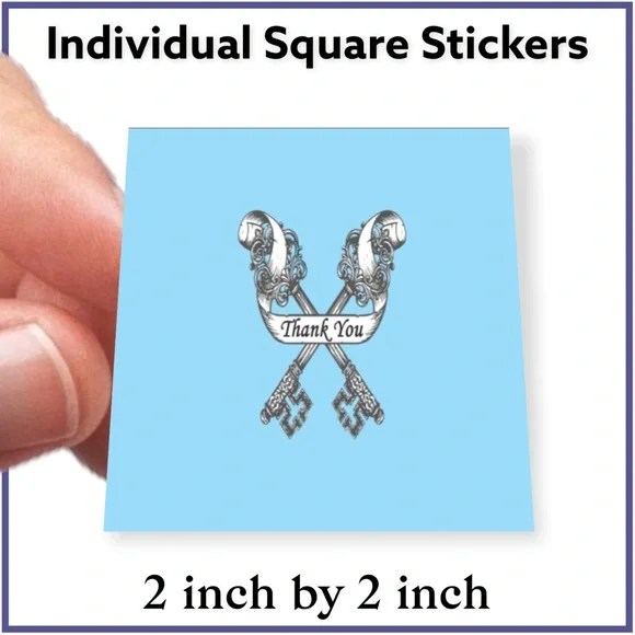 100 (2x2 Inch) Square Stickers, Skeleton Key High Gloss, Thank You - Picture 1 of 2